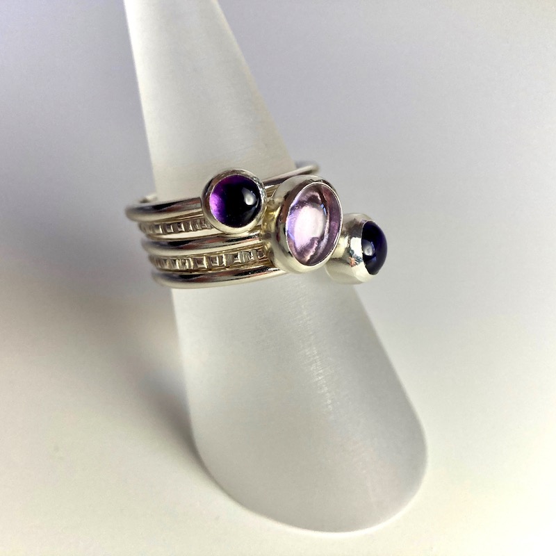 Purple Haze - Set of 5 Silver Stacking Rings - Thornley Silver